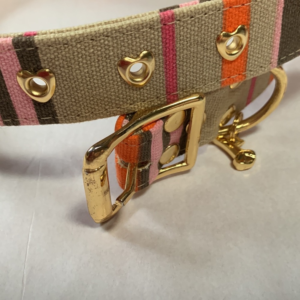 Fox & Hounds orange/pink/tan dog collar w gold hardware - Picture 4 of 4